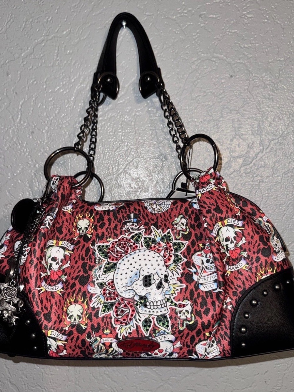 Ed Hardy Red Leopard Skull & Rose Shoulder Bag NWT a beautiful holiday gift!
